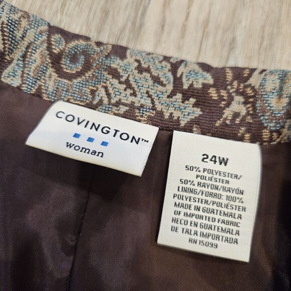 Vtg Covington Tapestry Jacket Womens 24W Floral Blue Brown Cottagecore Boho - Picture 6 of 8